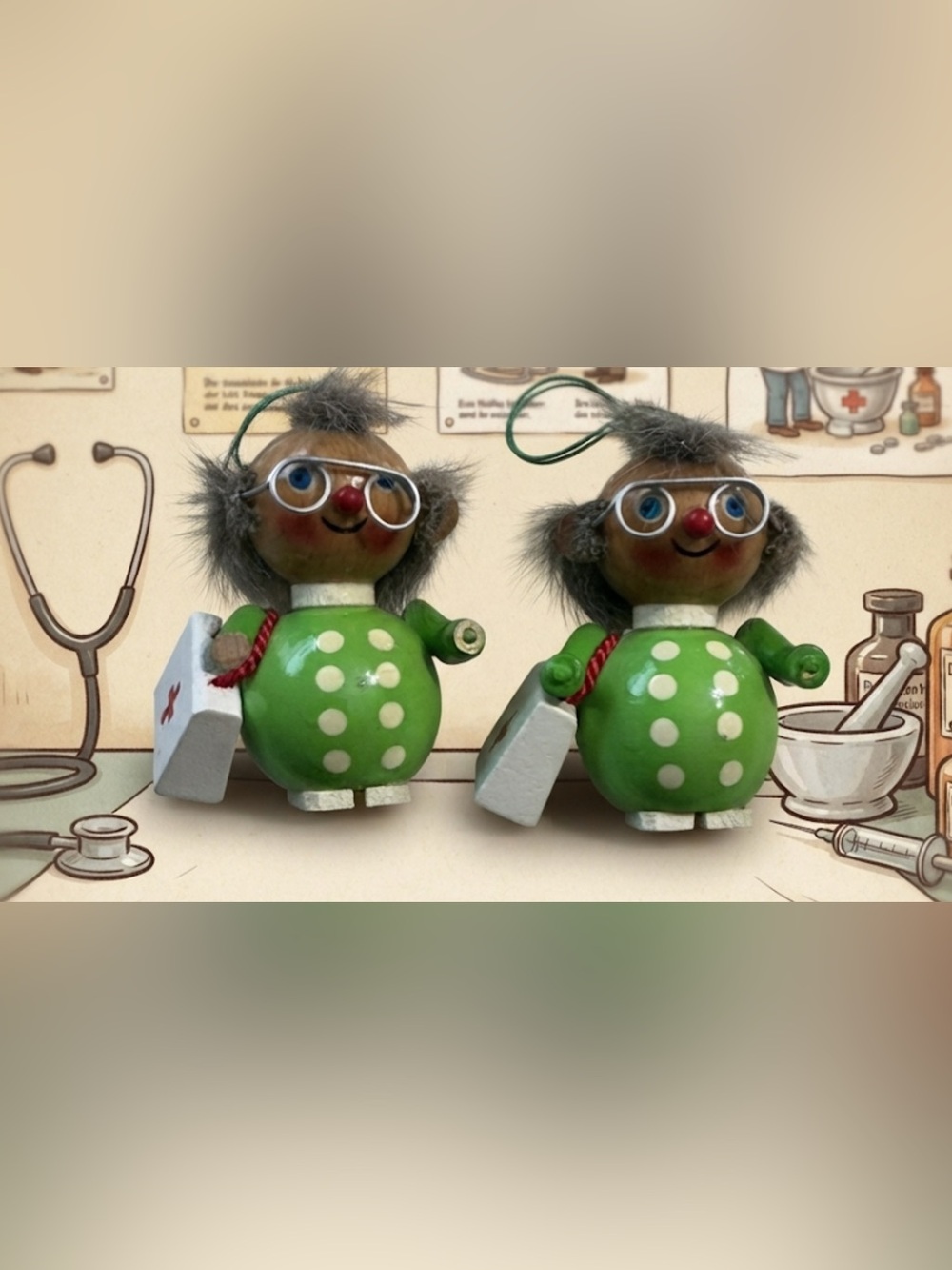 Set of 2 authentic vintage Steinbach Balding doctor wooden Christmas ornaments